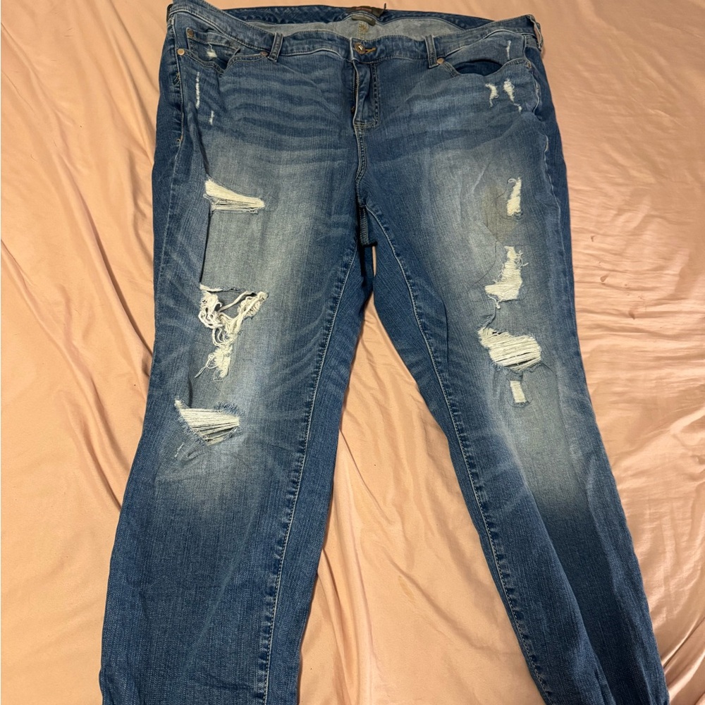 Torrid Blue Flare Wide Leg Jeans with Distressed Details